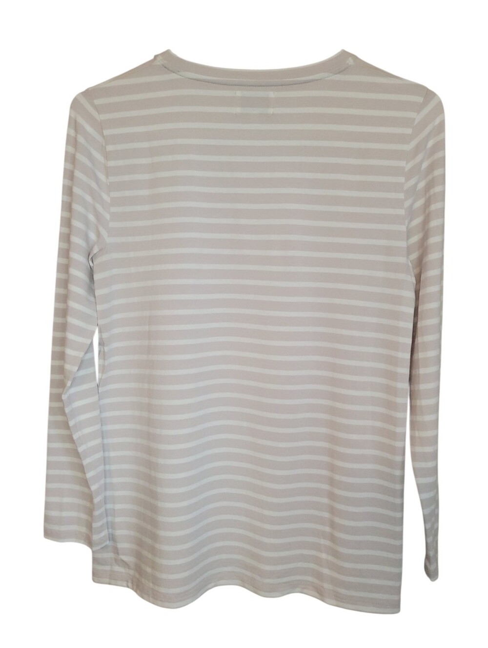 Alice Walk Pima Cotton Modal Stripe Long Sleeve Tee Beige White Coastal XS Top - Picture 4 of 9